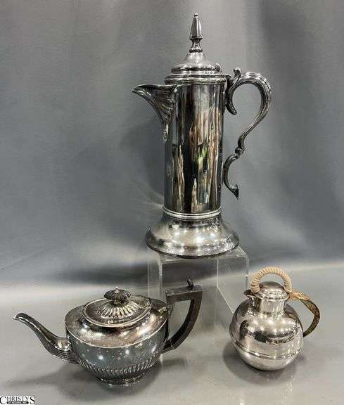 3 Silver-Plate Items- Coffee Urn and 2 Teapots image