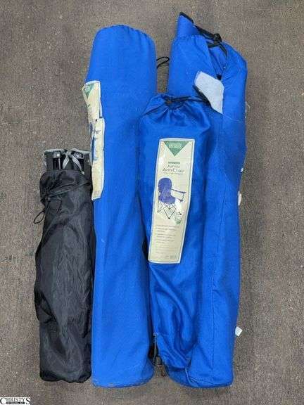 3 Folding Chairs- 3 Versalite Chairs in Blue Bags and a Small Size Folding Chairs in Black Bag image