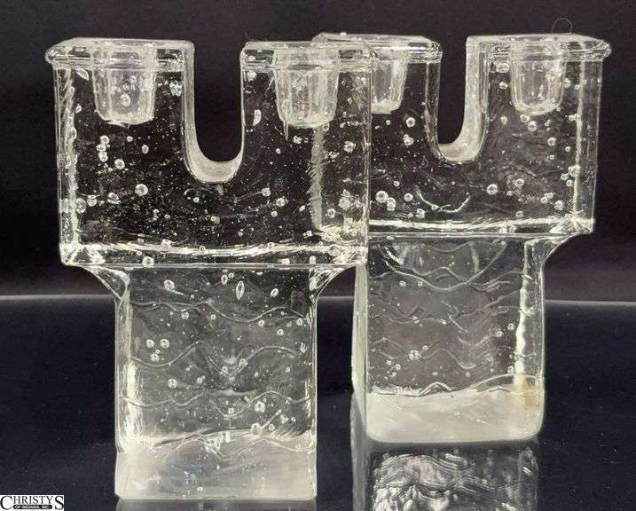 littala Arkipelago Ice Block Glass Candle Holders by Timo Sarpaneva- 4" x 5.5" of each image