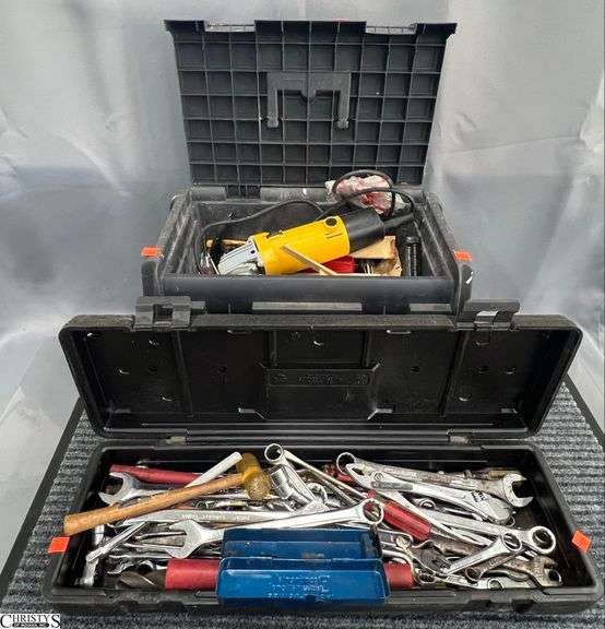 Hard Plastic Storage Stool, Toolmaster Case, Various Wrenches, Handtools - 19" x 14" of stool image