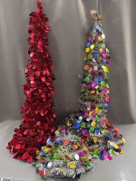 3 Collapsible Tinsel Christmas Trees - Approx 45" T image