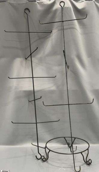 Longaberger Black Wrought Iron Stand (maybe pasta bowl stand) and 2 Black Wrought Iron Basket Hangers image