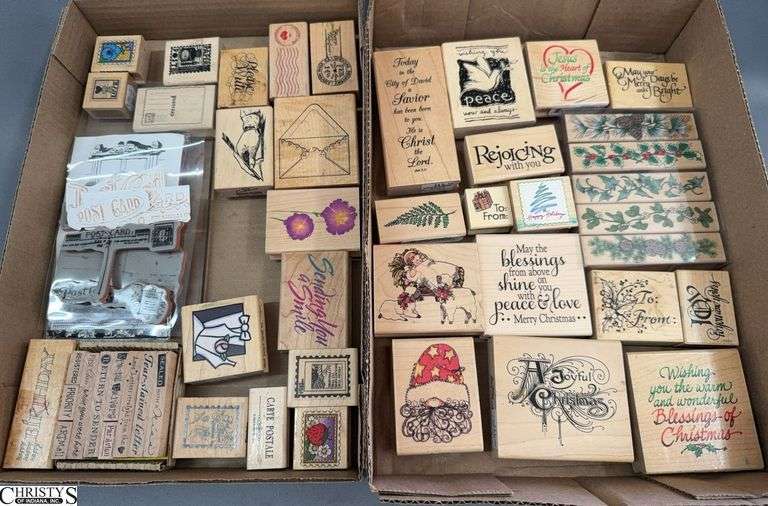 Approx 40 Woodblock Rubber and Cling Stamps, Holiday, Postage, Images image