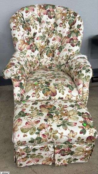 Shabby Chic Style Upholstered Chair and Ottoman - 34" x 39" - 17" seat of chair image