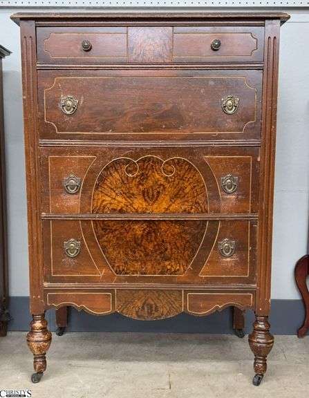 Vintage 4 Drawer Wooden Chest - 32" x 18" x 45" - some finish wear image
