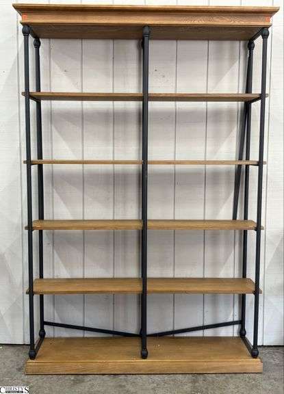 Large Traditional Style Bookcase - 58" x 15" x 84" - some corner damage, brace pieces need attached image