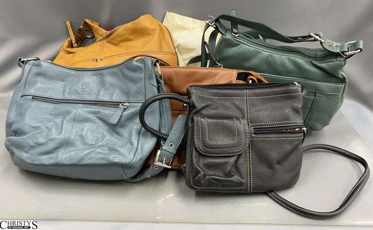 5 Ladies Handbags and Totes - Tignanello, Stone Mountain, and Others - 15" x 11" of largest, some wear image