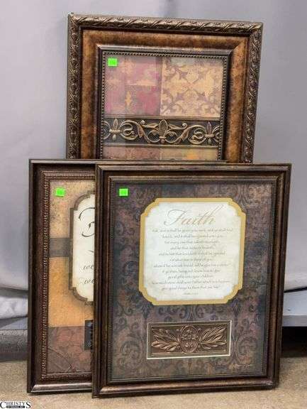 3 Framed Decorative Prints/Quotes - 18" x 36" of largest - 1 has damaged glass image