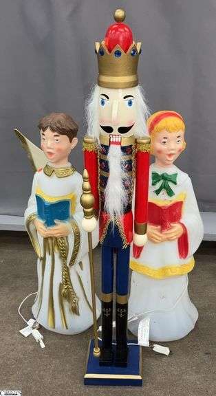 2 Christmas Choir Blow Molds and 42" Nutcracker - One wing is chipped image