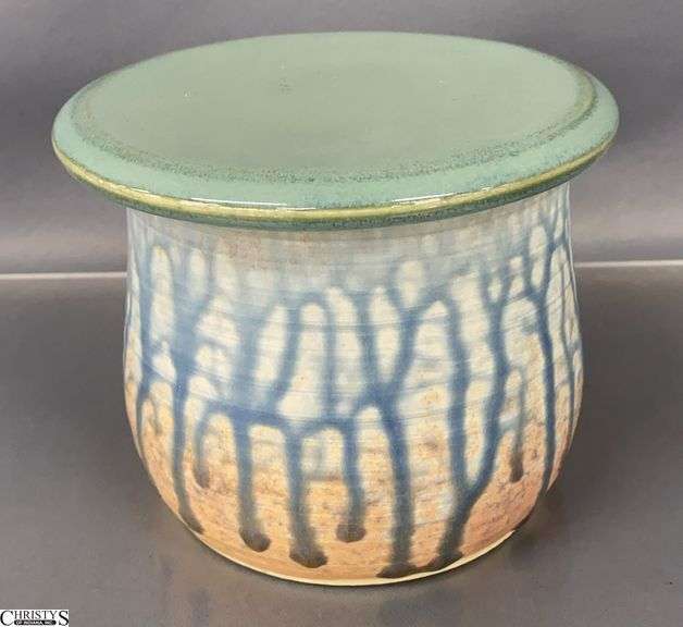 Signed Studio Pottery Butter Bell Crock - 4" T image