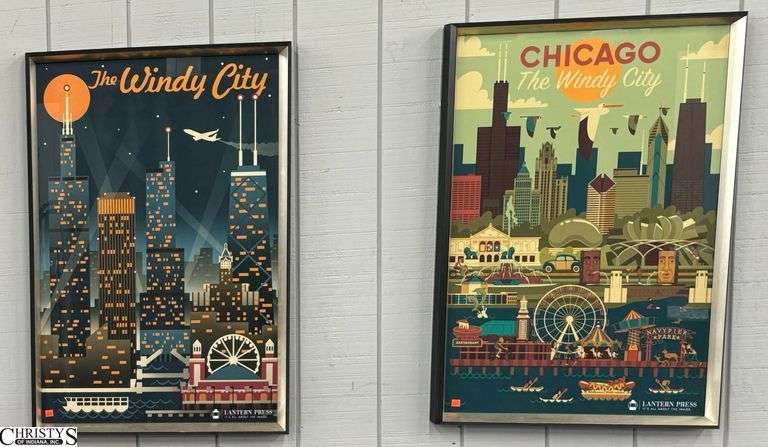 2 Framed Chicago Lantern Press Posters - 25.5" x 37.5" of each image