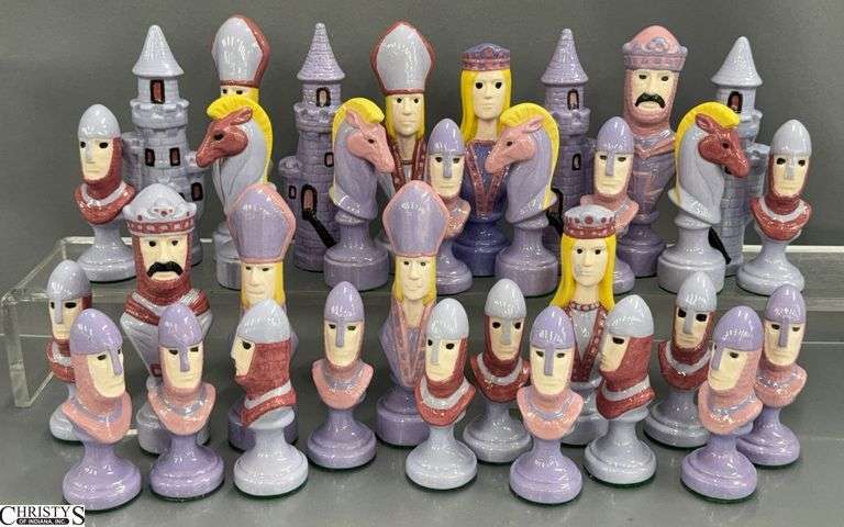 Vintage Ceramic Chess Pieces - 32 pieces - 6.5" of tallest image