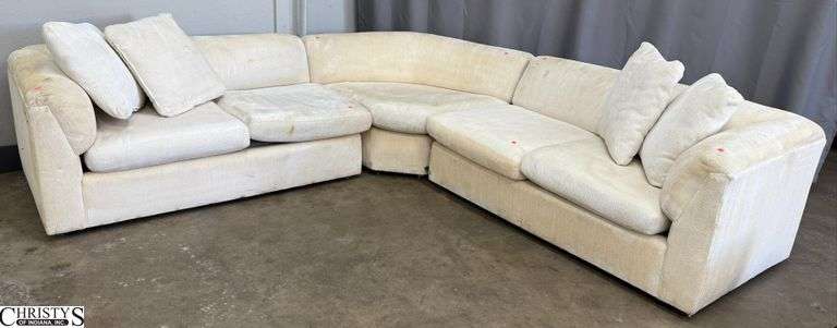 Modern Style Cream Upholstered Sectional Sofa - 3pcs - 90" corner to corner x 30" x 26" - 16" seat - some wear and staining image