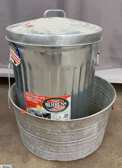 Galvanized Metal Trash Can and Tub - 18" x 25" of trash can image