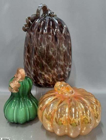 3 Art Glass Pumpkins - 12" of tallest image