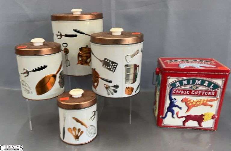 4 Weibro MCM Cookery Motif Canisters and Animal Cookie Cutters - 8" of tallest image
