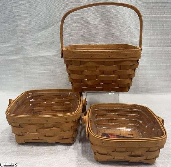 3 Longaberger Berry Baskets with Protectors.  Includes the small berry, medium berry and large berry baskets image
