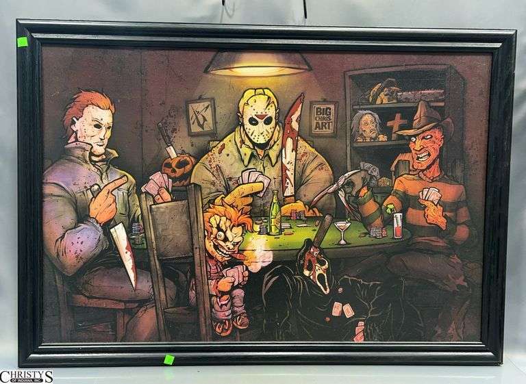 "Slashers Playing Poker" by Big Chris Framed Print.  Approx. 39" X 27" image