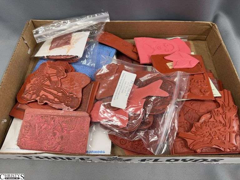 Assortment of Rubber Stamps, Most Have Been Used Some Acrylic Blocks image