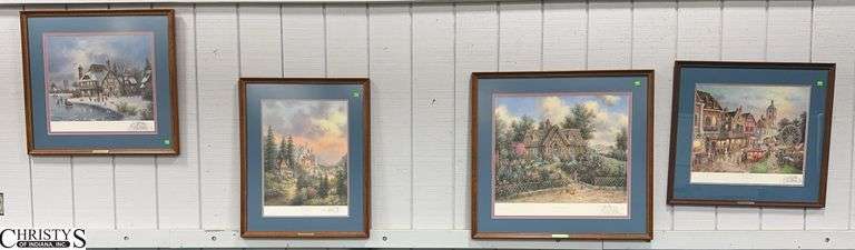 4 Print Reproductions from an Original Oil Painting by Dennis Patrick Lewan.  Includes "Beary Patch Cottage", "Beary Patch Park", "Bearmont Castle" and "Bearly Eve".  Framed Under Glass.  All Have Certificate of Authenticity on the Back Side.  Largest Approx. 32 1/2" X 30 1/2" image