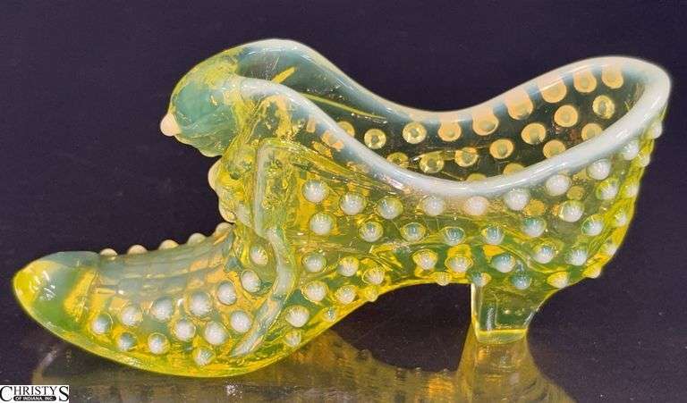 Fenton UV Reactive Hobnail Glass Shoe - 5.5" image