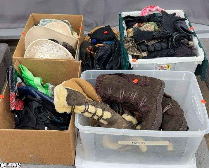 Skid of Ladies Boots (Marked size 10/11), Hats, Various Tote/Works Bags, Mens' and Women's Gloves - SKID NOT INCLUDED image