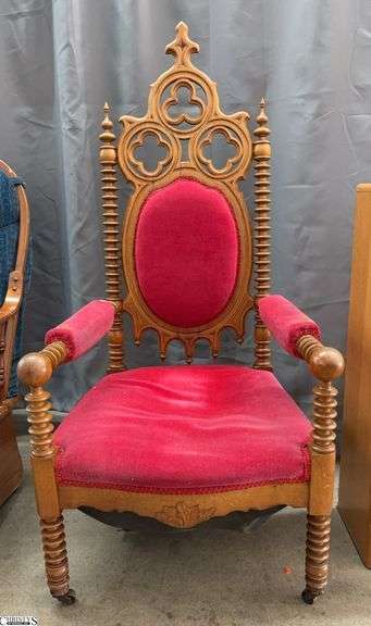 Gothic Style Armchair - 25" x 54" - 16" S - some wear to upholstery image