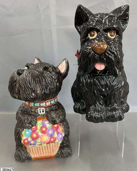 2 Schnauzer Dog Cookie Jars - 11.5" of tallest, one shows damage image