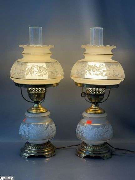 Floral Motif Parlor Lamp Pair - 20" of each image
