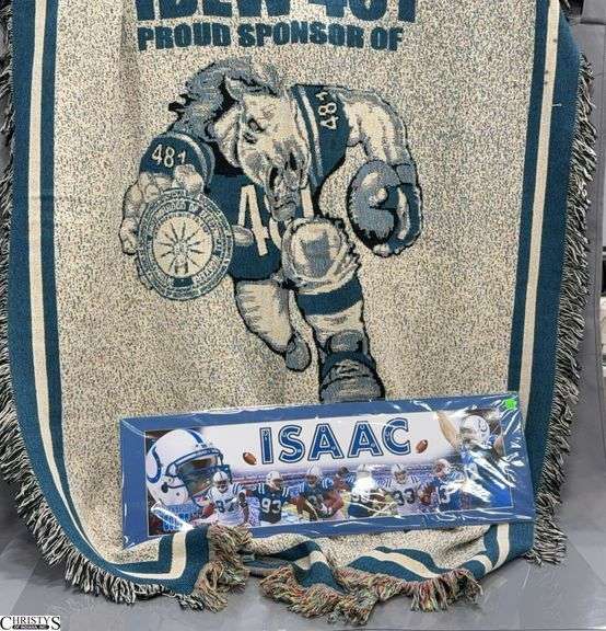 Colts Decor- IBEW 481 Proud Sponsors of the Indianapolis Colts Throw 50" X 70" and an ISAAC Poster 32" X 10" image
