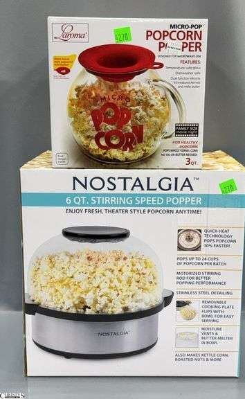 2 Popcorn Poppers- Micro-Pop 3 Qt. Popper and a Nostalgia 6 Qt. Stirring Speed Popper image