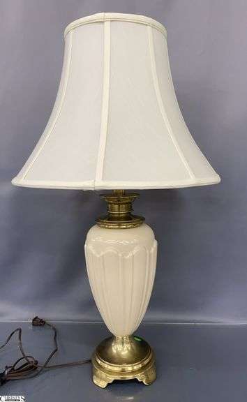 Stiffel Cream Porcelain and Brass Table Lamp - 29" T image
