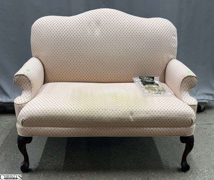 Pink Diamond Pattern Settee Has Wear on Seat, 50x28x40" image