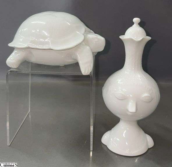Rosenthal and Chamart Limoges Blanc Porcelain Mini Face Ewer and Lidded Turtle Box - 6.5" of ewer image