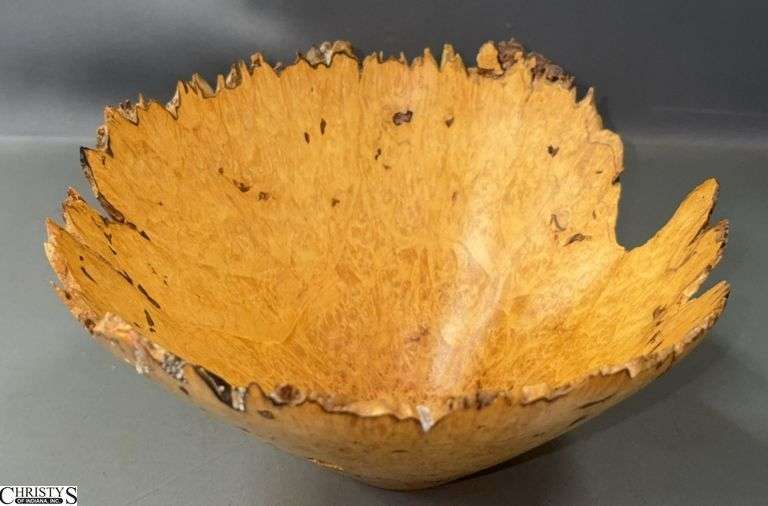 Signed Tom Webster Maple Burl Thin Turned Bowl - 8" x 4.5" image