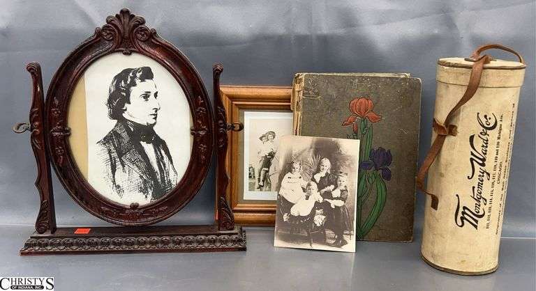 Antique Post Cards, Montgomery Ward Mailer Tube, Vintage Photo Prints - 11.5" of tube image