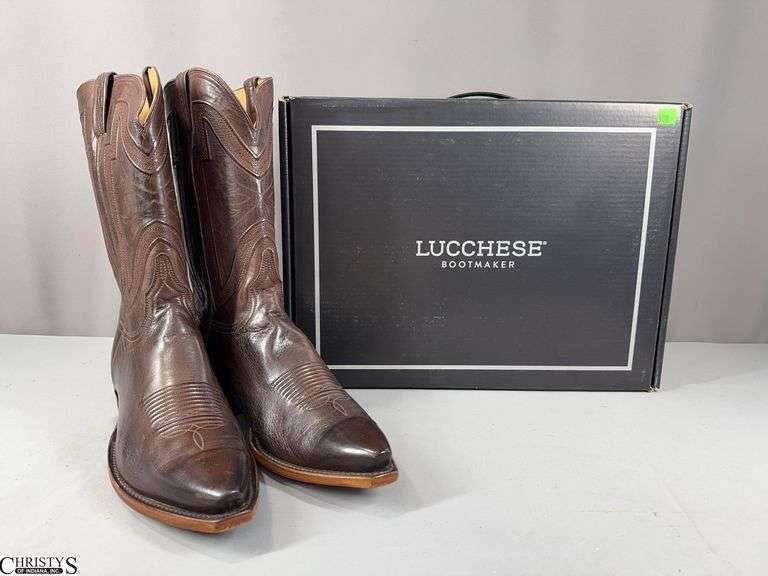 Lucchese Bootmaker Men's Leather Boots.  "Whiskey Burn Baby Buffalo Boots Size 12 EE in Original Box.  Very Gentle Used image