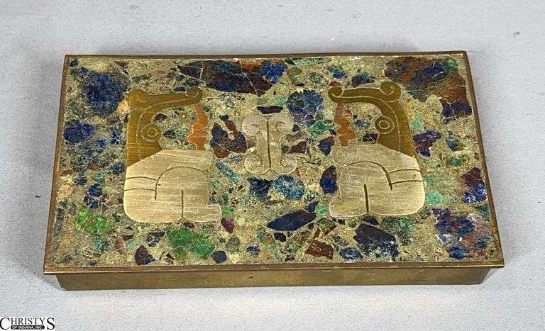 Mexican Taxco Box Featuring Inlaid Stone and Mixed Metals approx. 7 1/2" X 4 1/4" X 1" image
