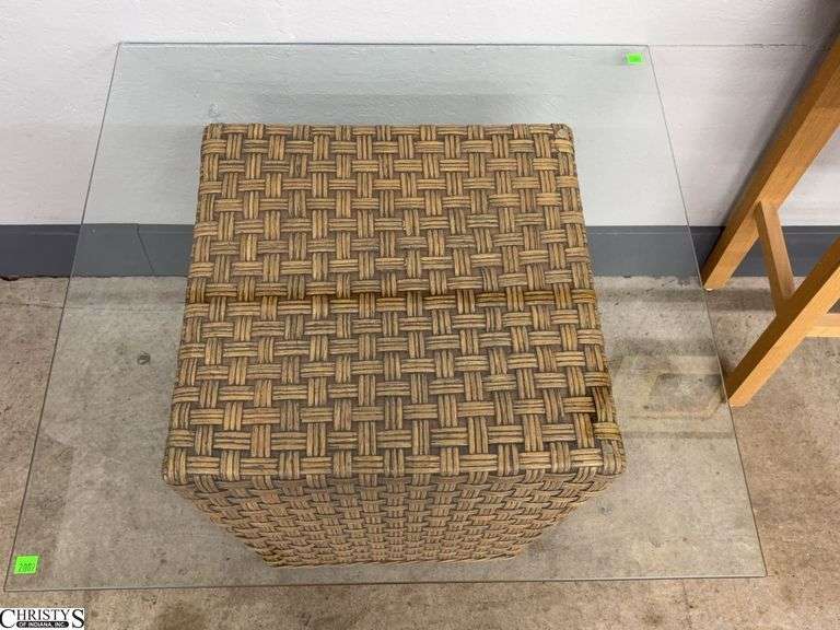 Wicker Style Woven Base Glass Top Table - 30" x 30" x 22" image