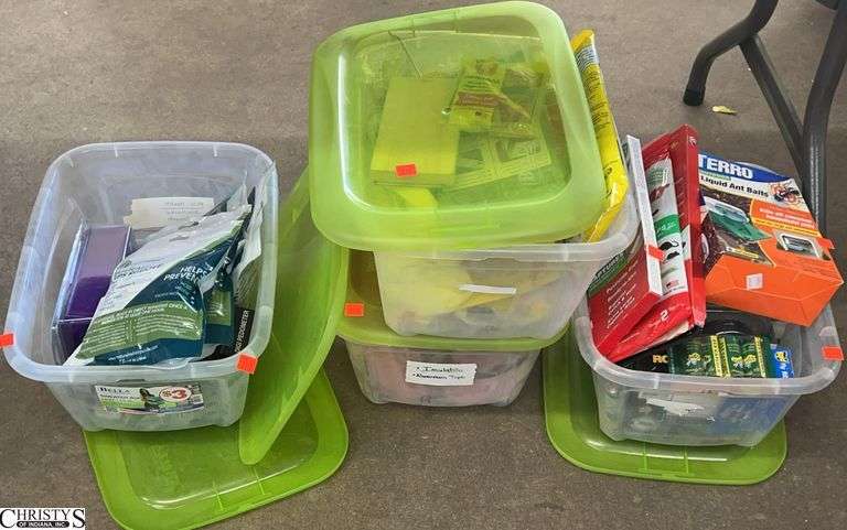 4 Small Totes, Insect/Bug Killer Traps, Mouse Rodent Traps, Window Insulator, Nature Fresh Scent Refresher, Pedometers, Misc - 15" of tote image