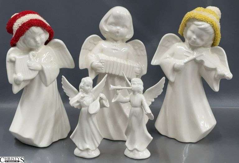 5 Christmas Holiday Angel Figurines - 8" of tallest image