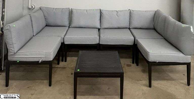 Outdoor Patio Sectional Metal Frame Sofa and Coffee Table - includes cushions - 108" W x 56" D x 36" T - 19" seat - as sits image