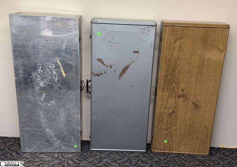 3 Metal Storage Boxes.  42" X 18" X 7 3/4" and Two that Measure  42" X 18" X 6 3/4" image