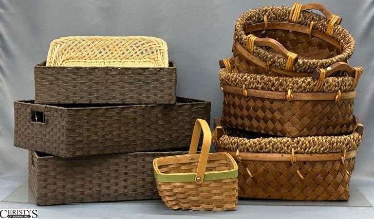 8 Woven Storage Baskets - 19" x 13" x 5.5" of largest image