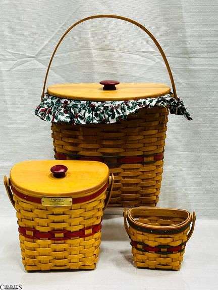 3 Longaberger Baskets.  Includes 1998 Little Joy, 1998 Glad Tidings and 1998 Red Winter Wishes image
