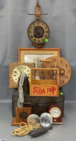 3 Wall Clocks, Decorative Box, Framed Metal Print, Misc Decor - 14" x 9.5" x 7" of box image