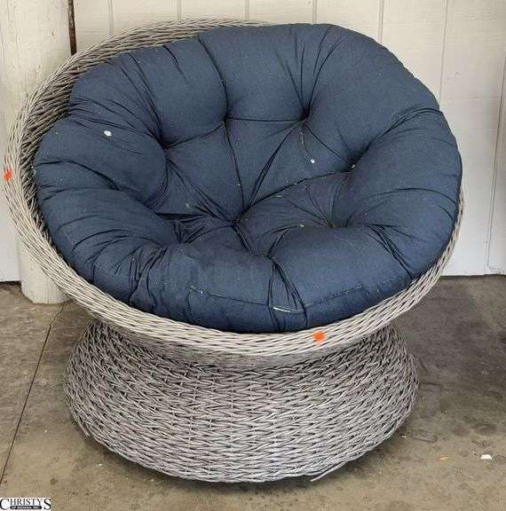 Resin Wicker Round Swivel Outdoor Lounge Chair - 45" x 35" - 17" seat - cushion would benefit from a cleaning image