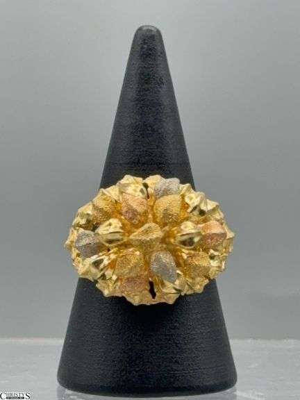 Floral Tricolor Gold Ring, Marked 750, size 8 image