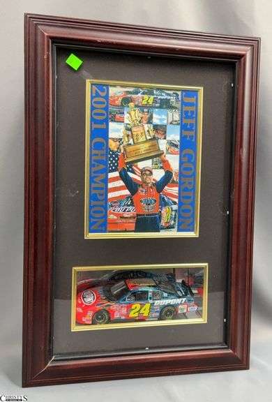 2001 Jeff Gordon Commemorative Shadowbox With Illustration and Die Cast Car, Overall 15.5x23" image