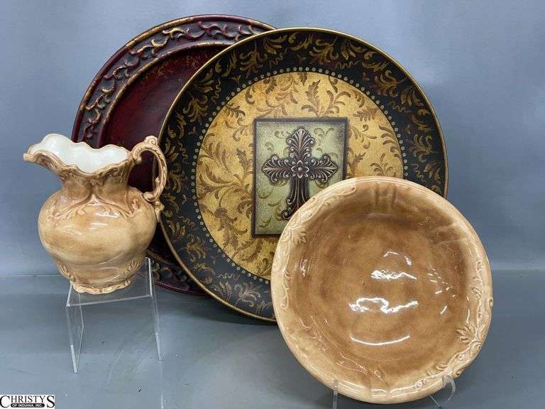 2 Decorative Chargers and Ceramic Bowl and Pitcher - 17" D of largest image